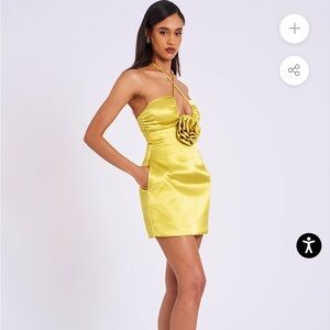 Marcia Gold Satin Strappy Halter Neck Dress